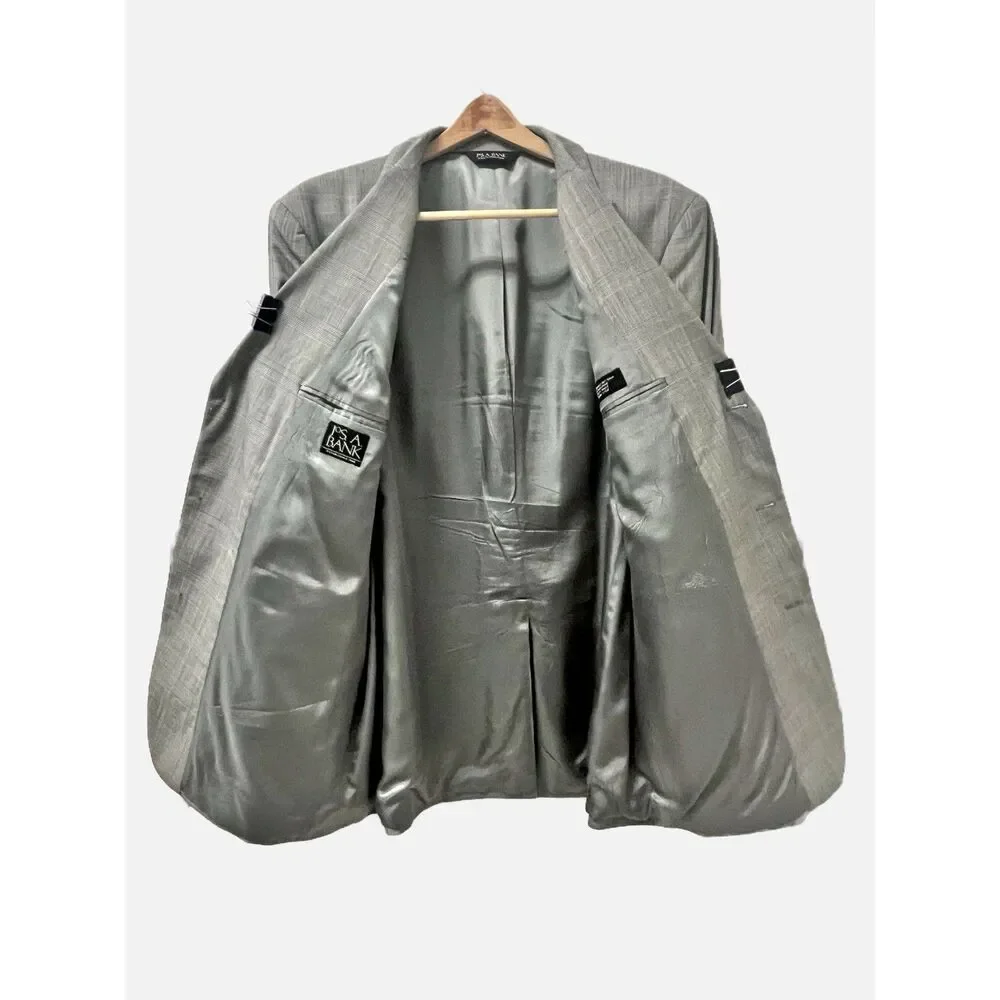 Jos. A Bank Men’s 46L Wool Grey Glen Plaid Blazer Jacket Coat